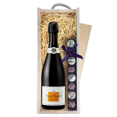 Veuve Clicquot Demi-Sec Champagne 75cl & Truffles, Wooden Box